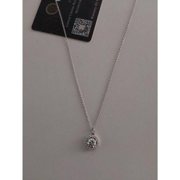 CERTIFIED Genuine Moissanite Diamond 1.5 Ct. Round Halo Design Pendant/Necklace - Picture 1 of 8